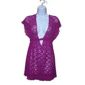 BECCA by Rebecca Virtue Magenta Crochet Swim Cover-Up